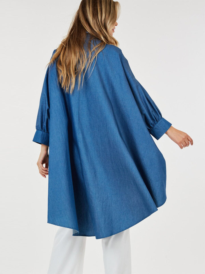 WOMEN'S LONG SLEEVE BUTTON UP HIGH LOW PRINT TUNIC BLOUSE