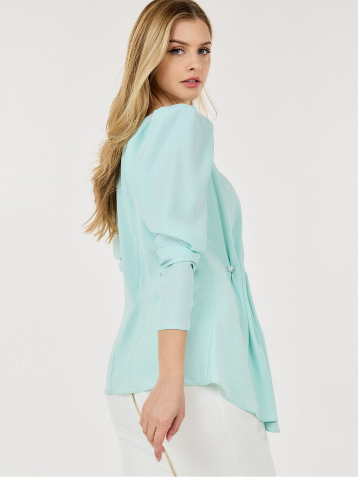 WOMEN'S 3/4 PUFF SLEEVE FRONT DETAILED BLOUSE