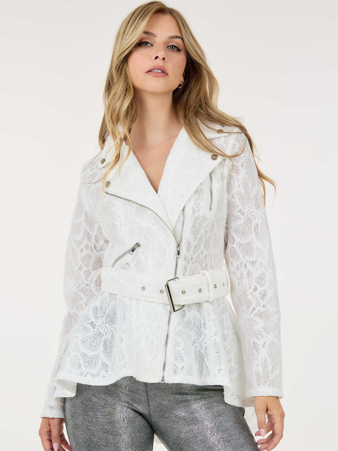 WOMEN'S LONG SLEEVE ZIP UP HIGH-LOW BELTED JACKET