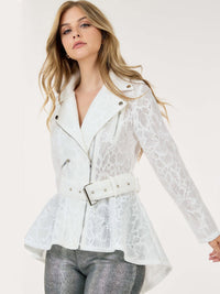 WOMEN'S LONG SLEEVE ZIP UP HIGH-LOW BELTED JACKET