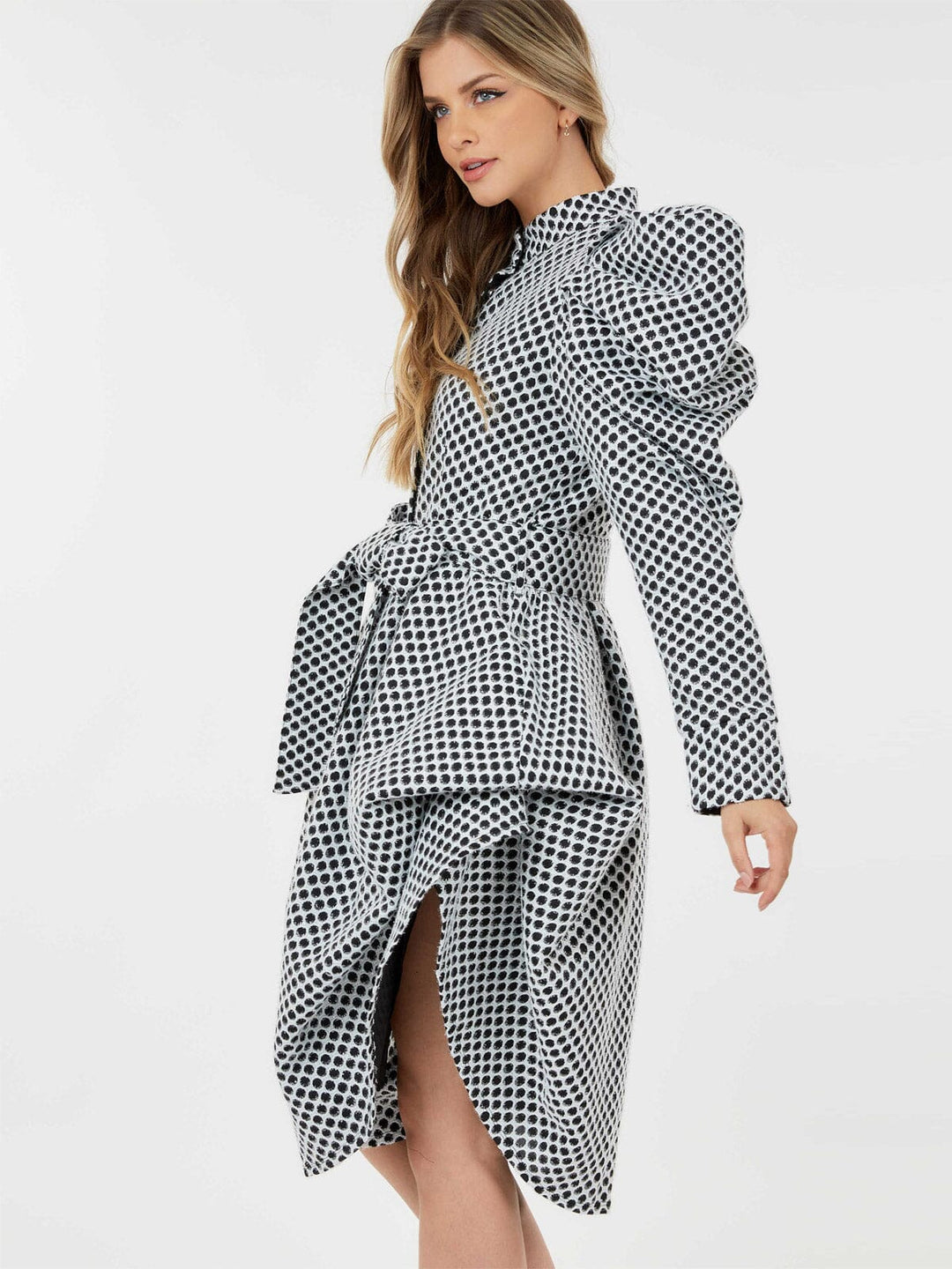 WOMEN'S LONG PUFF SLEEVE BUTTON CLOSURE COLORBLOCK SHIMMER MINI DRESS