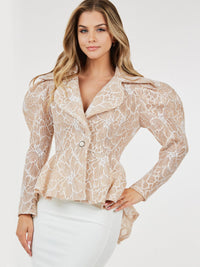 WOMEN'S LONG PUFF SLEEVE BUTTON CLOSURE HIGH-LOW JACKET