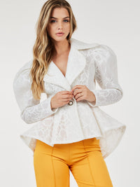 WOMEN'S LONG PUFF SLEEVE BUTTON CLOSURE HIGH-LOW JACKET