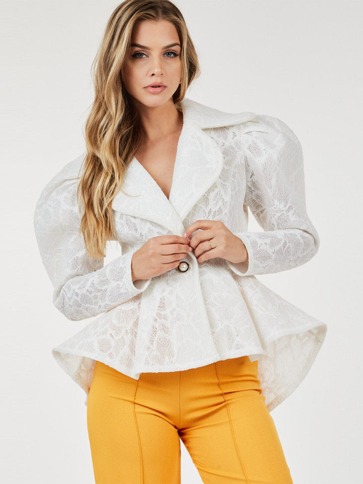 WOMEN'S LONG PUFF SLEEVE BUTTON CLOSURE HIGH-LOW JACKET