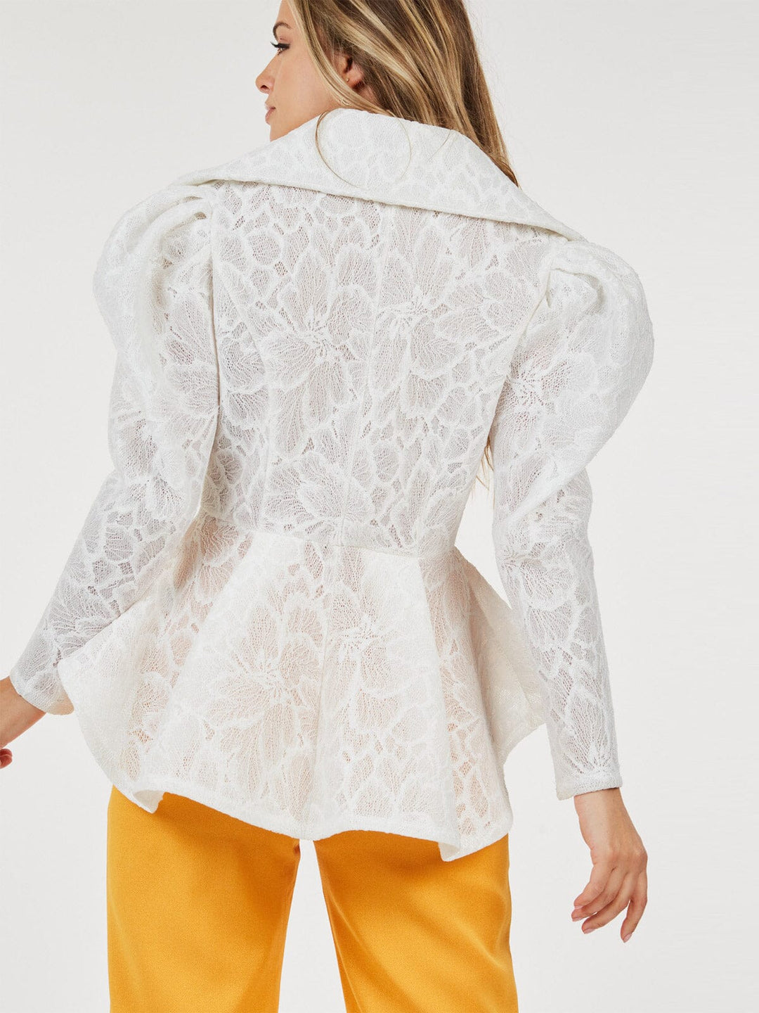 WOMEN'S LONG PUFF SLEEVE BUTTON CLOSURE HIGH-LOW JACKET