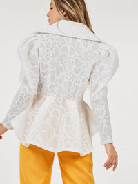 WOMEN'S LONG PUFF SLEEVE BUTTON CLOSURE HIGH-LOW JACKET