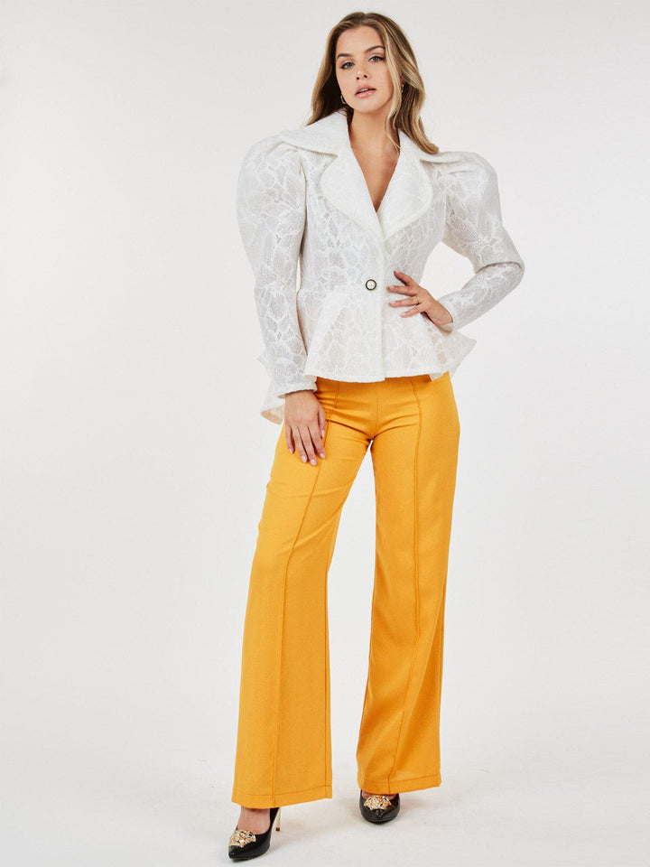 WOMEN'S LONG PUFF SLEEVE BUTTON CLOSURE HIGH-LOW JACKET