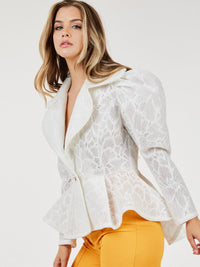 WOMEN'S LONG PUFF SLEEVE BUTTON CLOSURE HIGH-LOW JACKET