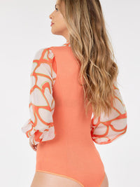 WOMEN'S 3/4 SLEEVE SURPLICE MULTI PRINT BODYSUIT