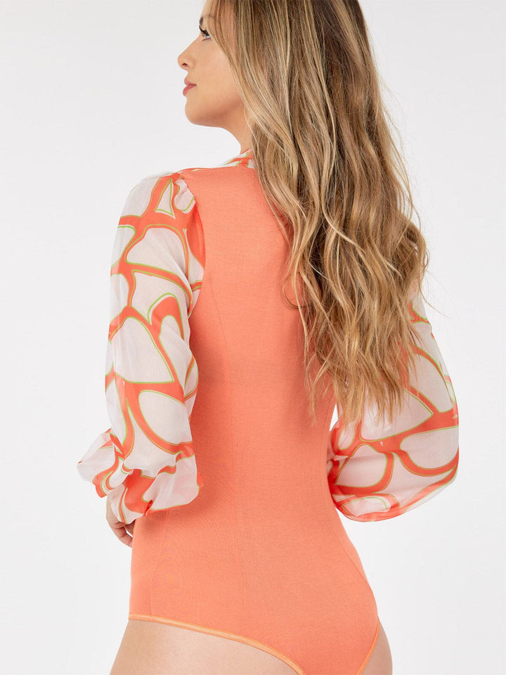 WOMEN'S 3/4 SLEEVE SURPLICE MULTI PRINT BODYSUIT