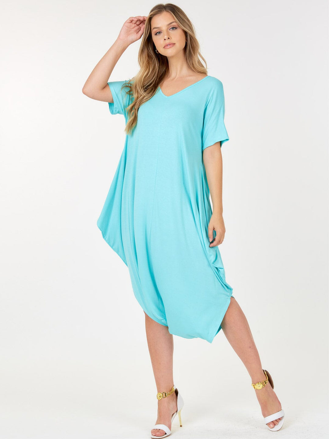 WOMEN'S SHORT SLEEVE V-NECK LOOSE FIT JUMPSUIT