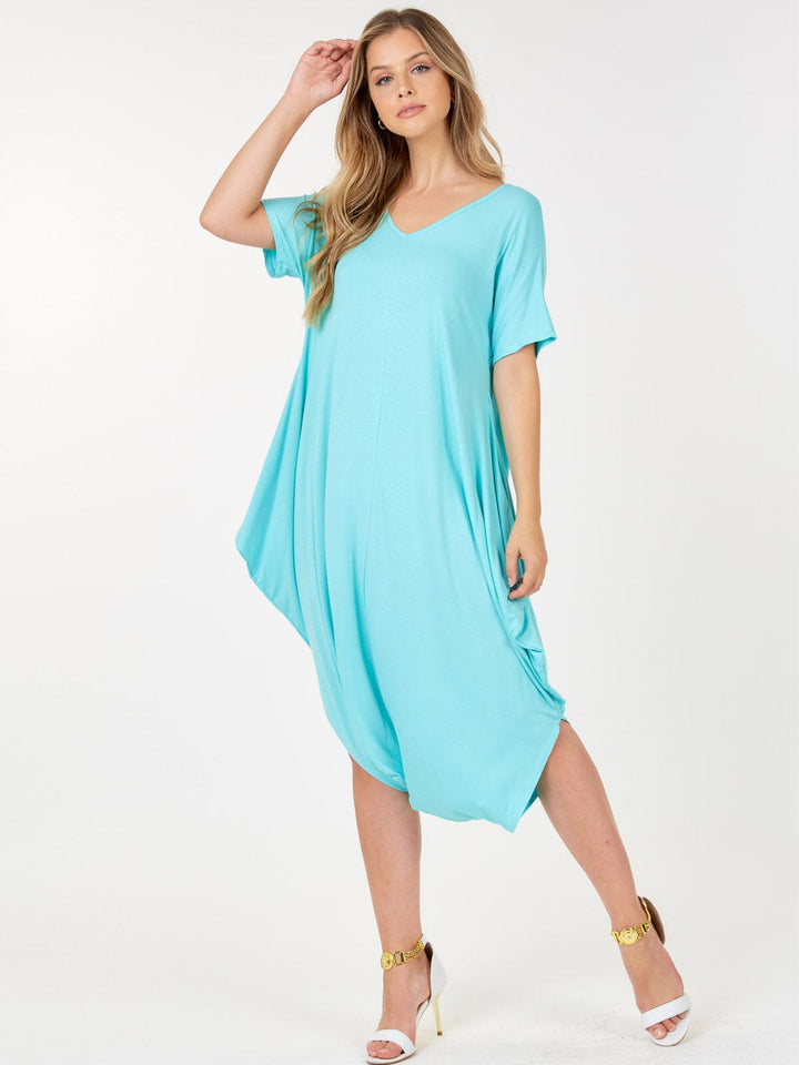 WOMEN'S SHORT SLEEVE V-NECK LOOSE FIT JUMPSUIT