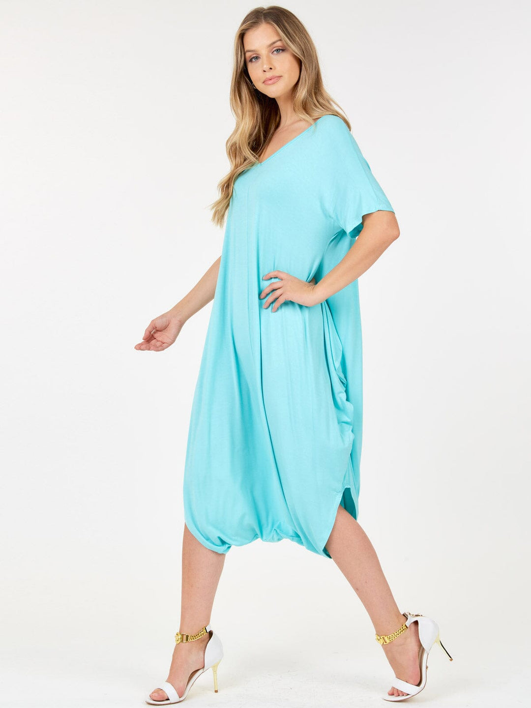 WOMEN'S SHORT SLEEVE V-NECK LOOSE FIT JUMPSUIT