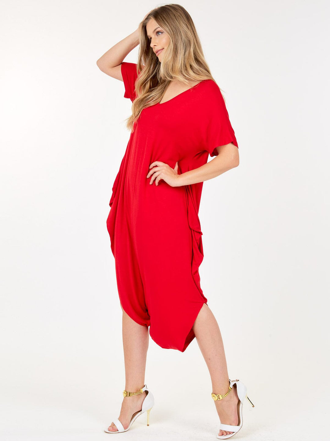 WOMEN'S SHORT SLEEVE V-NECK LOOSE FIT JUMPSUIT