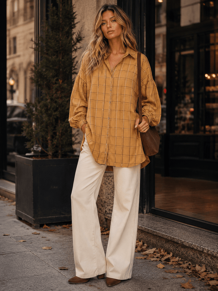 WOMEN'S LONG SLEEVE BUTTON UP FRONT POCKETS TOP/MINI DRESS