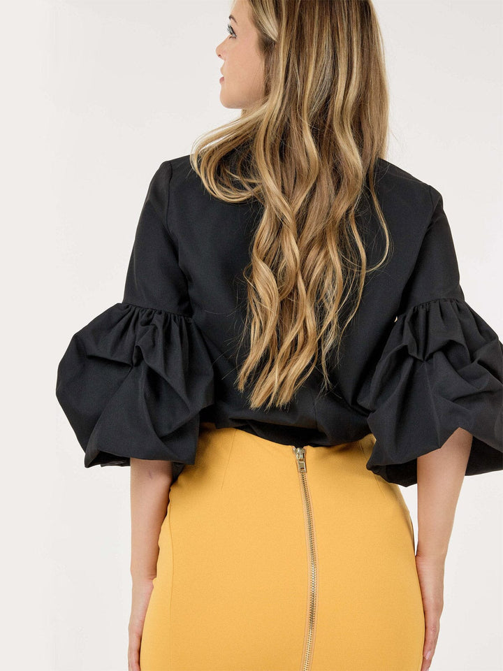 WOMEN'S 3/4 RUFFLE PUFF SLEEVE BUTTON UP BLOUSE