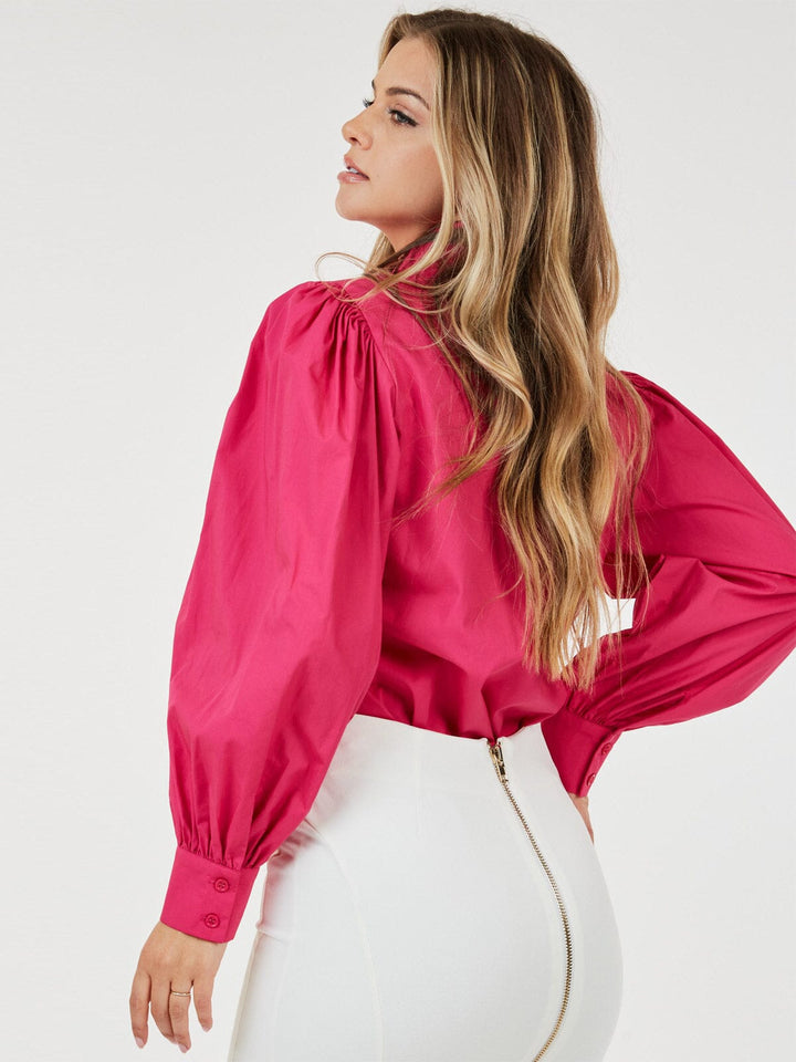 WOMEN'S LONG PUFF SLEEVE BUTTON UP BLOUSE