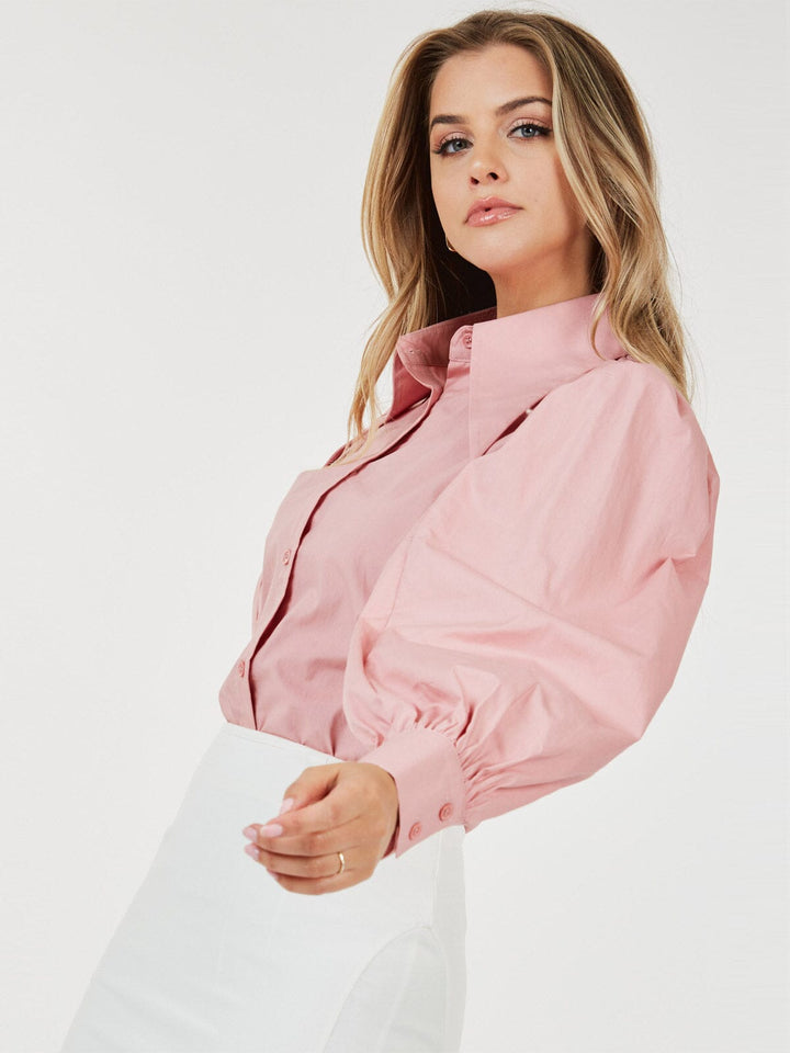 WOMEN'S LONG PUFF SLEEVE BUTTON UP BLOUSE