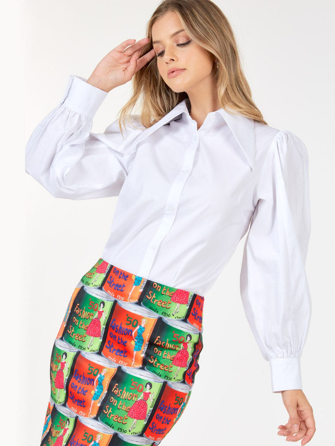 WOMEN'S LONG PUFF SLEEVE BUTTON UP BLOUSE