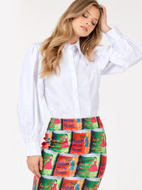WOMEN'S LONG PUFF SLEEVE BUTTON UP BLOUSE