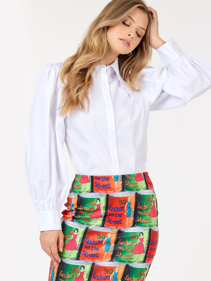WOMEN'S LONG PUFF SLEEVE BUTTON UP BLOUSE
