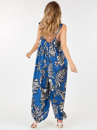 WOMEN'S SLEEVELESS FRONT POCKETS FLORAL PRINT JUMPSUIT