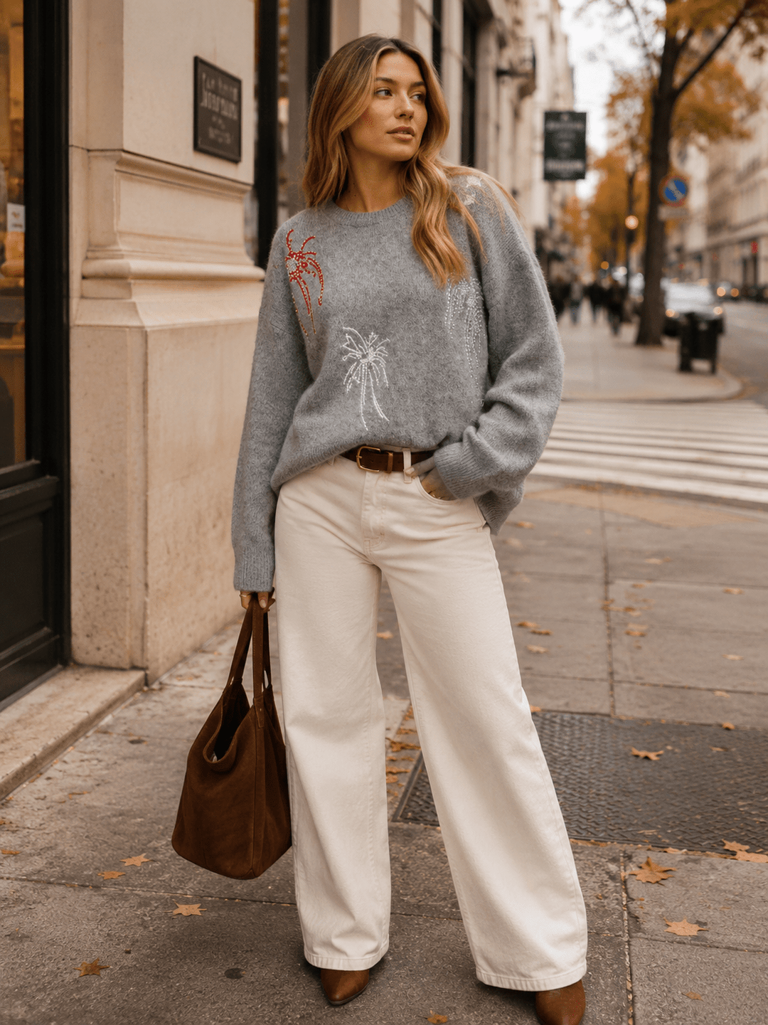 WOMEN'S LONG SLEEVE BEADS DETAILED PULLOVER SWEATERS