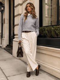 WOMEN'S LONG SLEEVE COLLAR PULLOVER CABLE KNIT SWEATER