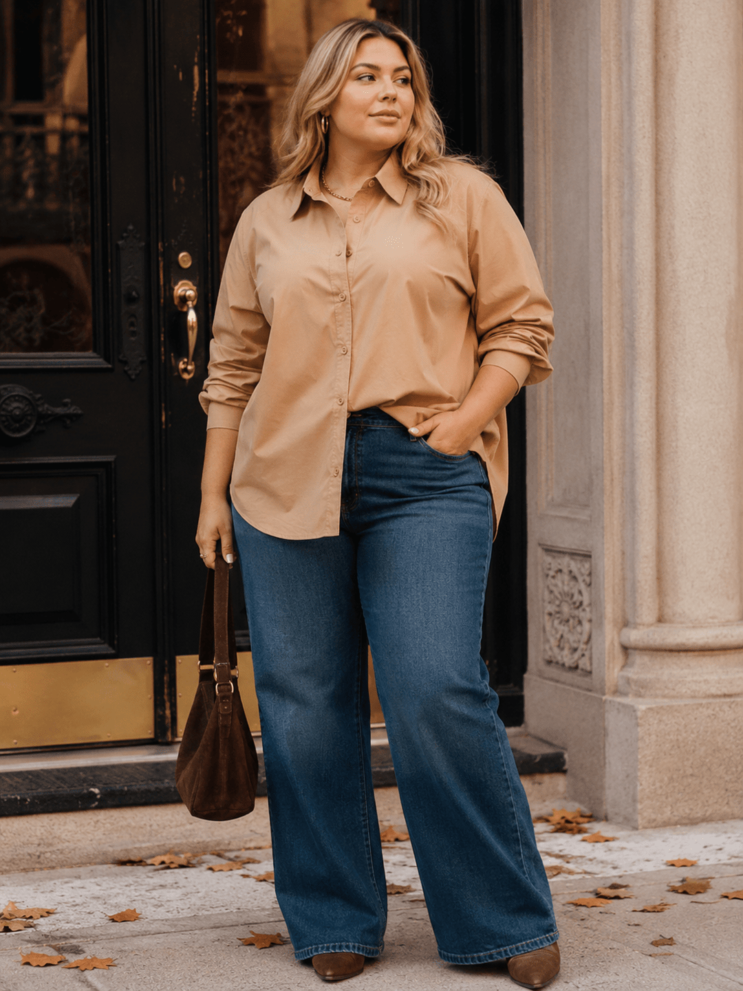 ENTRO PLUS SIZE LONG SLEEVE BUTTON UP HIGH-LOW SOLID SHIRT