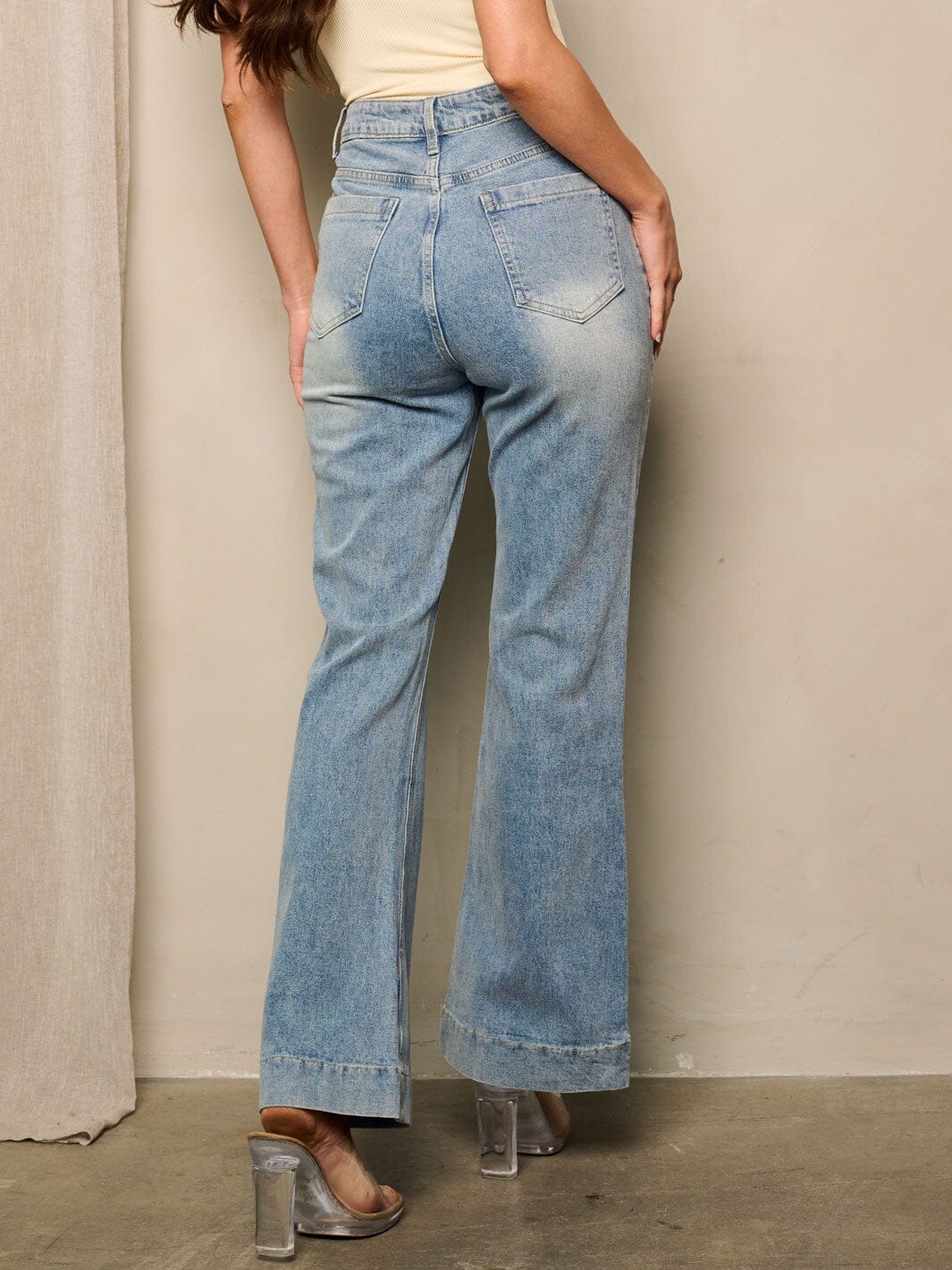 WOMEN'S HIGH WAIST POCKETS BELL BOTTOMS DENIM JEANS