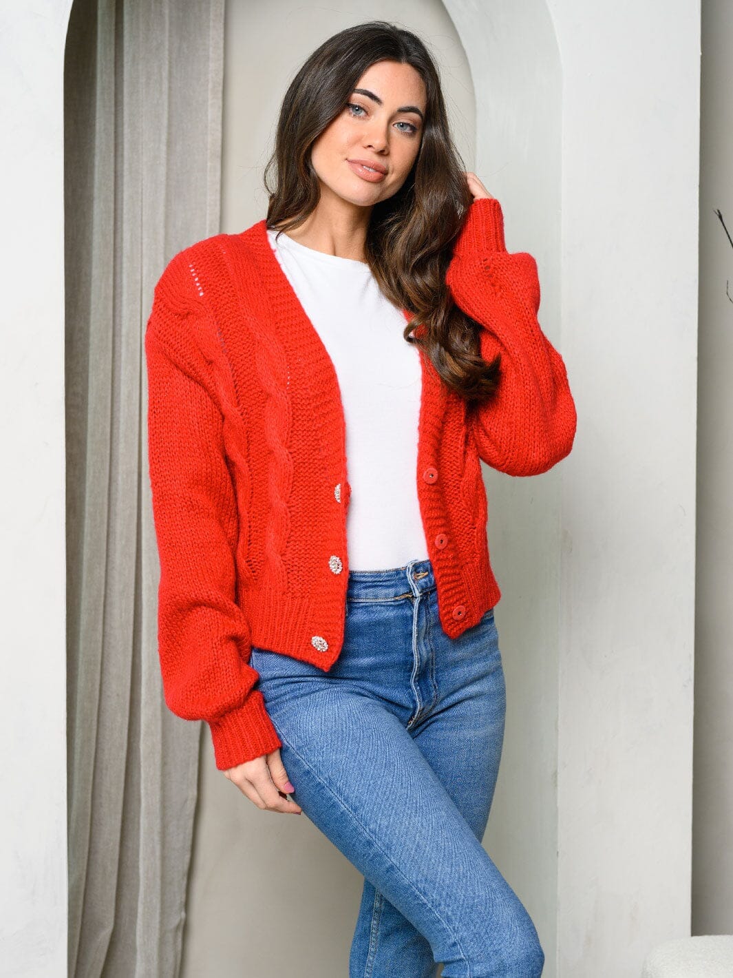 WOMEN'S LONG SLEEVE BUTTON UP SWEATER