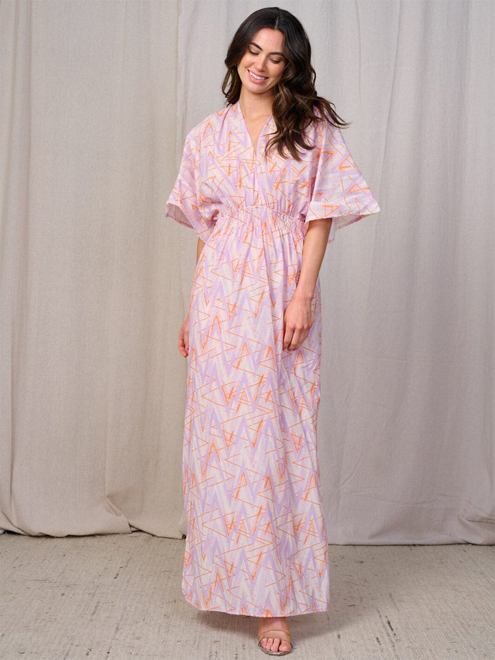 WOMEN'S SHORT SLEEVE V-NECK ELASTIC WAIST MAXI DRESS