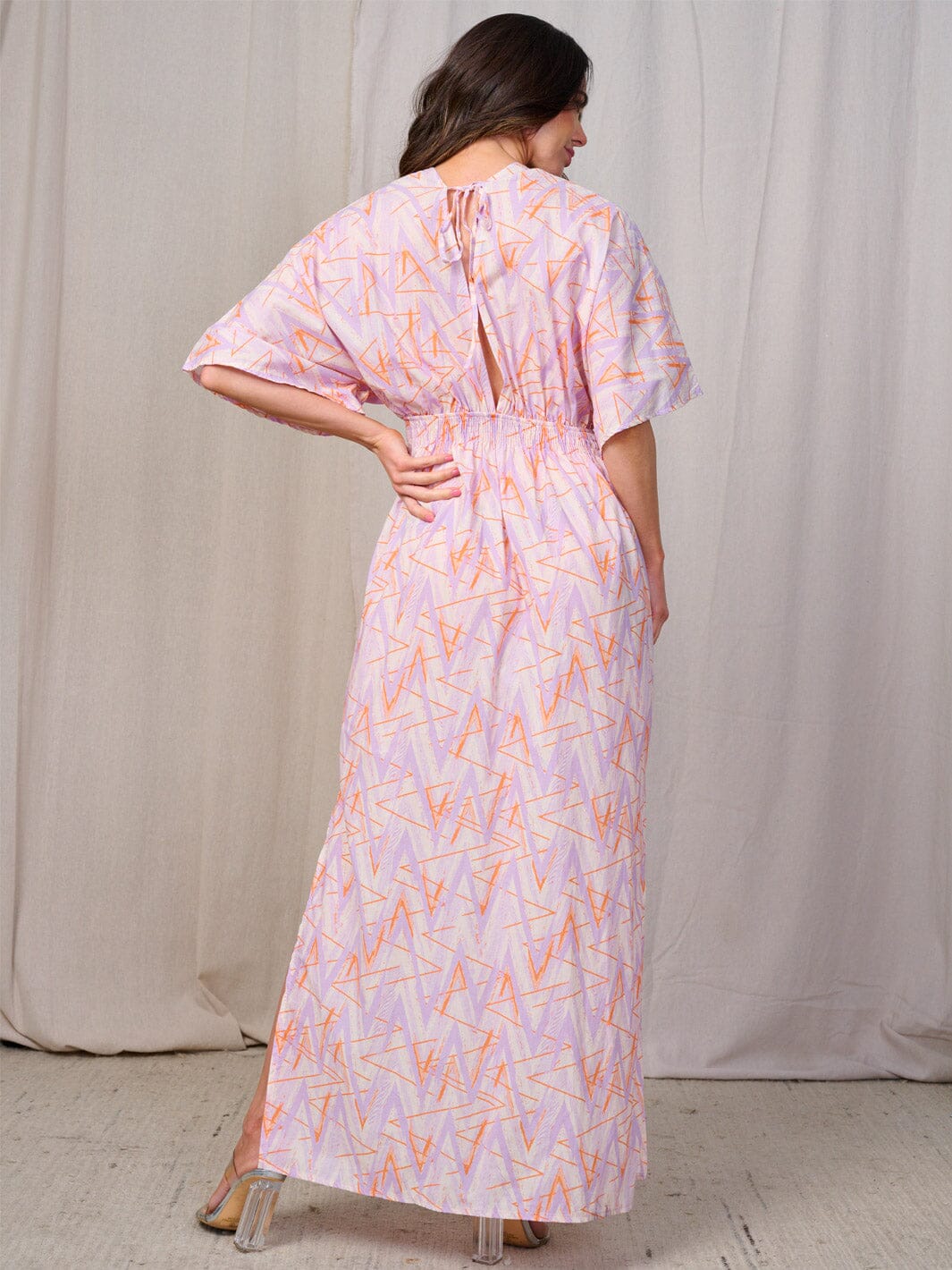 WOMEN'S SHORT SLEEVE V-NECK ELASTIC WAIST MAXI DRESS