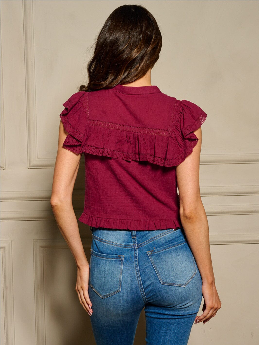 WOMEN'S RUFFLE SLEEVE BUTTON UP BLOUSE TOP