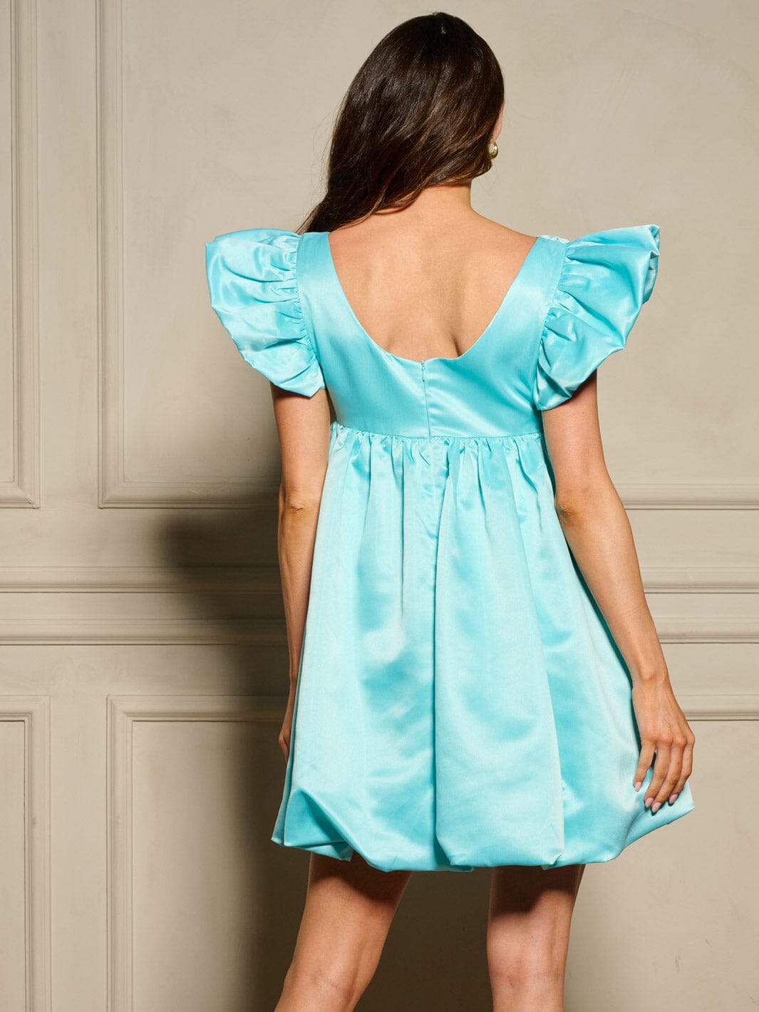 WOMEN'S RUFFLE SLEEVE BABYDOLL MINI DRESS