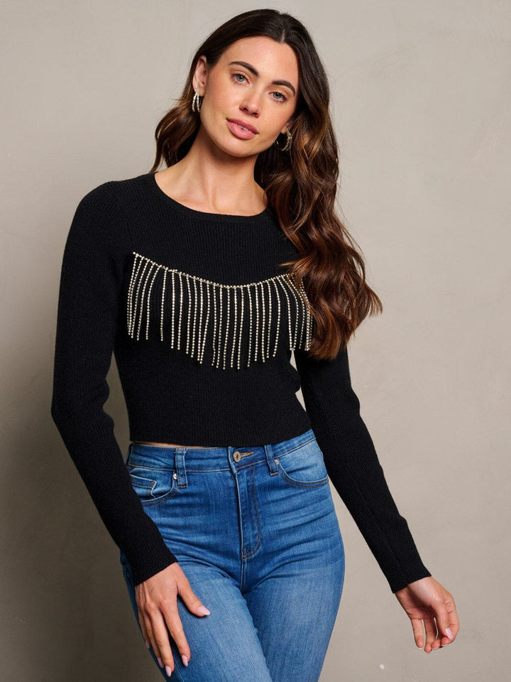 WOMEN'S LONG SLEEVE FRINGE DETAILED BLOUSE TOP