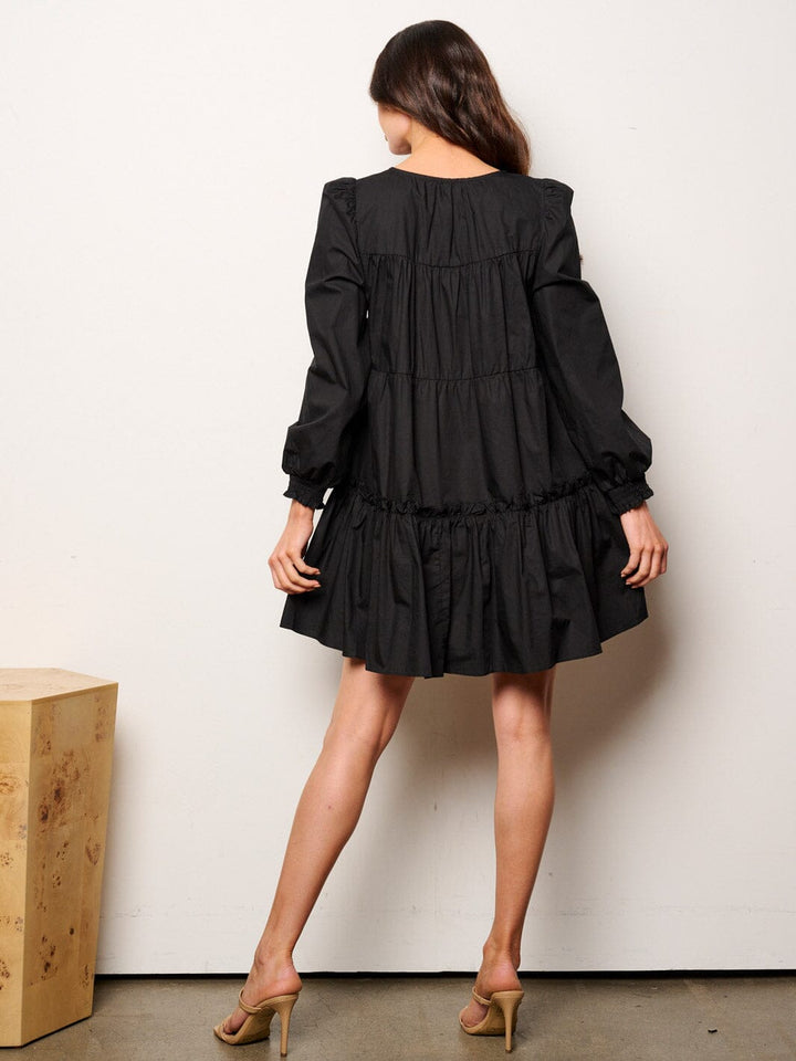 WOMEN'S LONG SLEEVE V-NECK TIERED TUNIC MINI DRESS