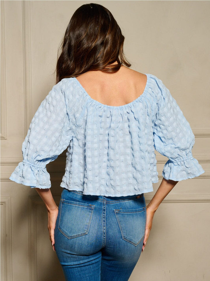 WOMEN'S 3/4 SLEEVES SQUARE NECK BUTTON DOWN BLOUSE TOP