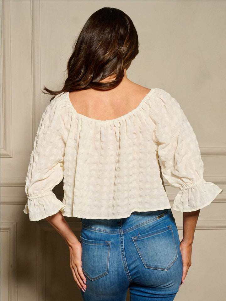 WOMEN'S 3/4 SLEEVES SQUARE NECK BUTTON DOWN BLOUSE TOP