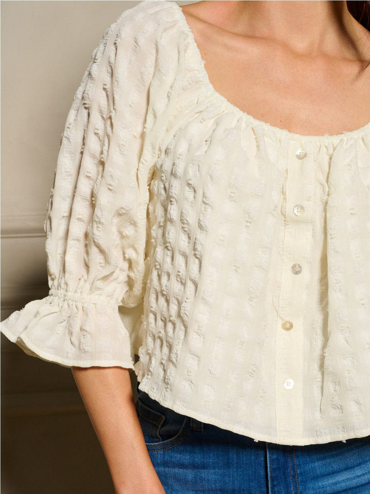 WOMEN'S 3/4 SLEEVES SQUARE NECK BUTTON DOWN BLOUSE TOP