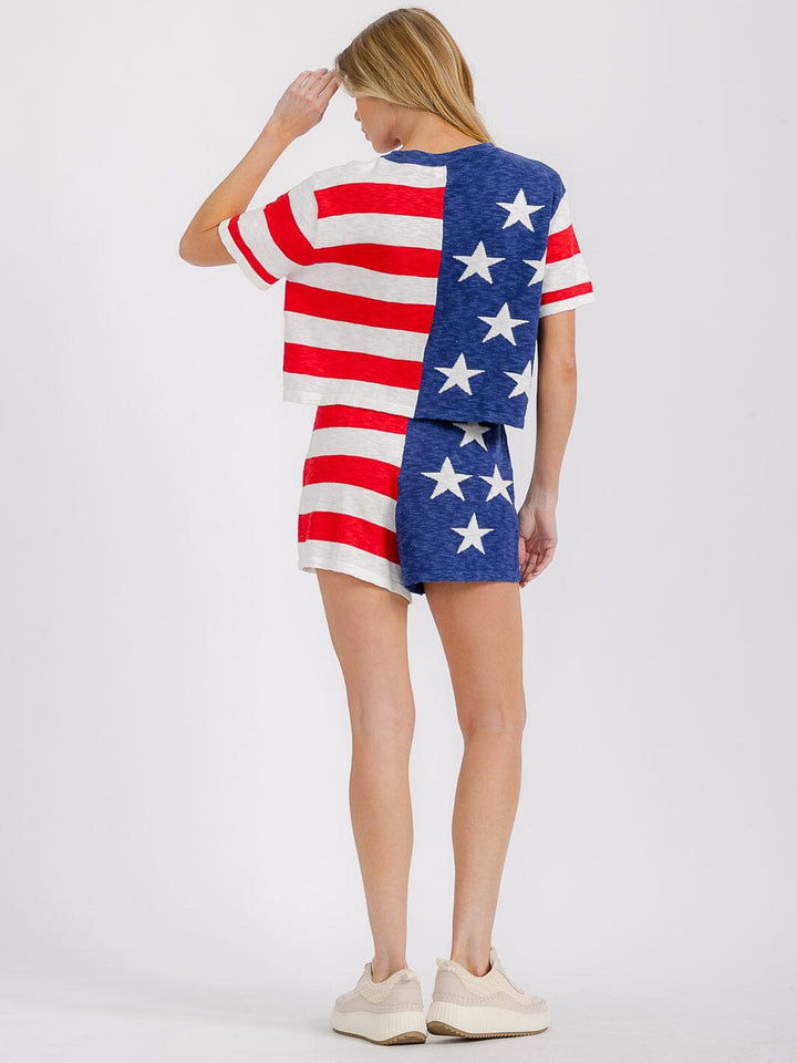 WOMEN'S SHORT SLEEVE COLORBLOCK AMERICAN FLAG TOP