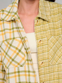 WOMEN'S LONG SLEEVE FRONT POCKET BUTTON UP PLAID SHACKET