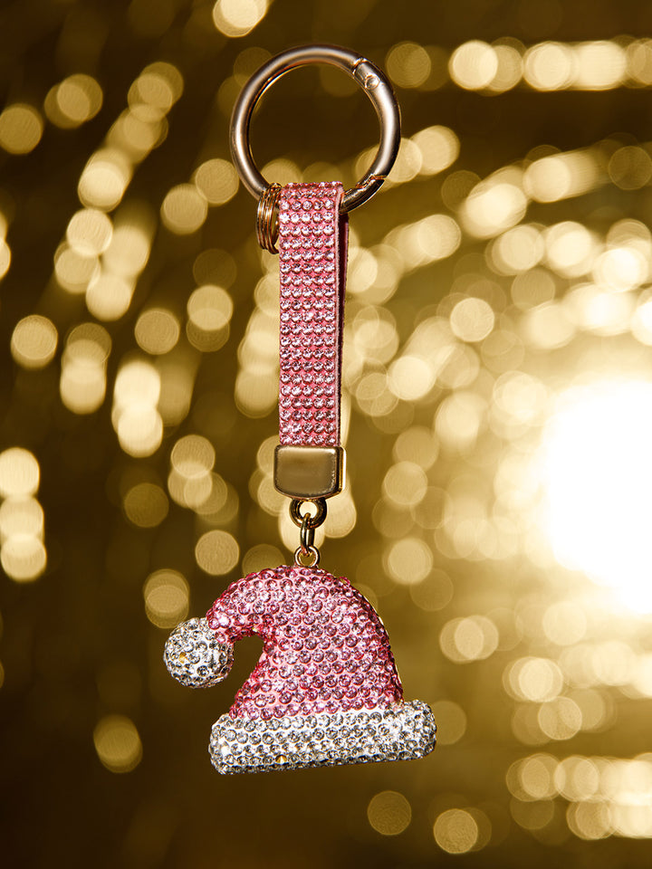 CHRISTMAS SANTA CLAUS HAT RHINESTONES PENDANT KEYCHAIN