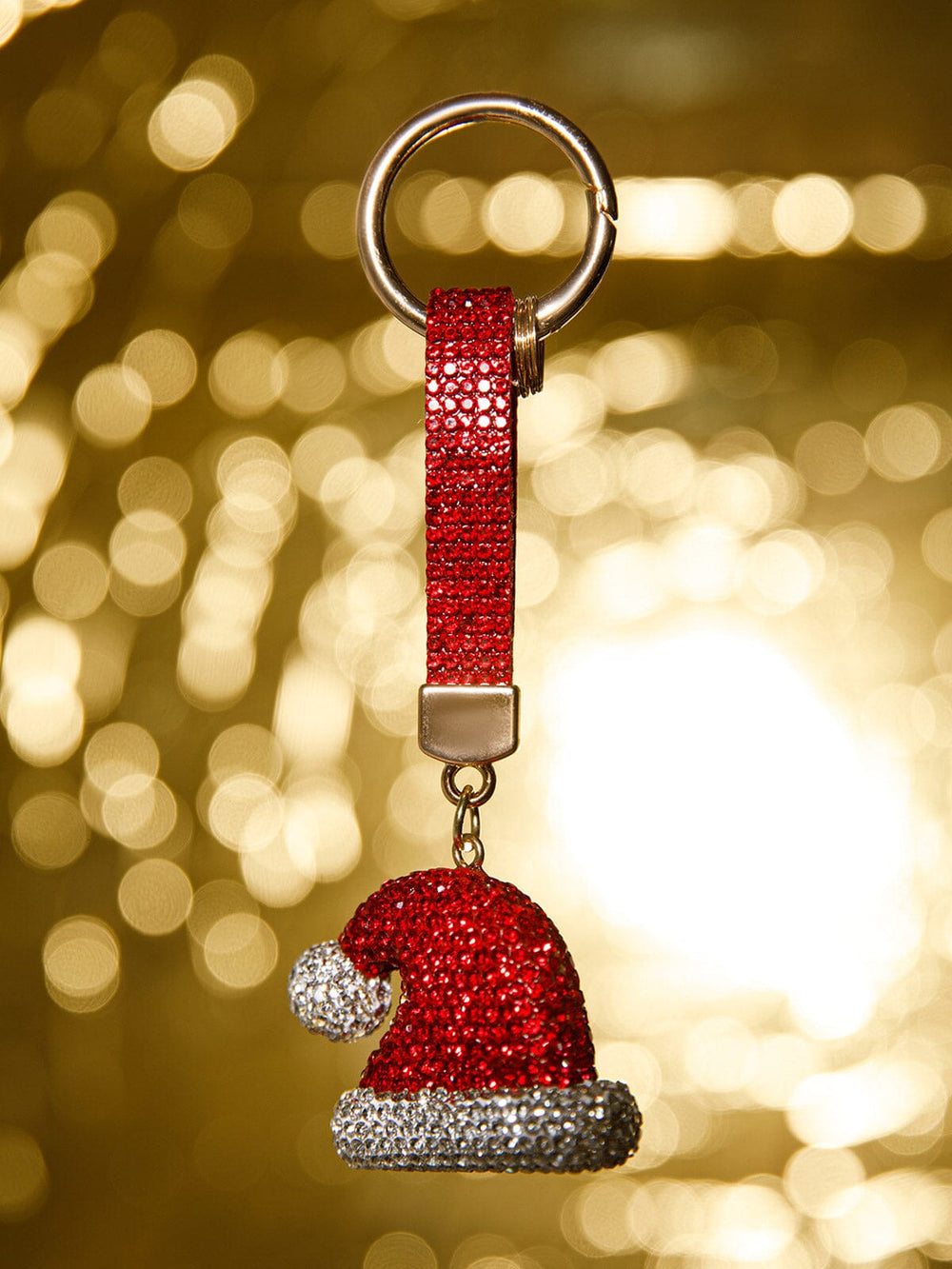 CHRISTMAS SANTA CLAUS HAT RHINESTONES PENDANT KEYCHAIN