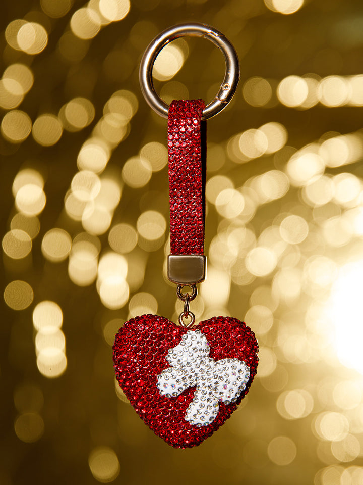 FASHION HEART & BOW RHINESTONES PENDANT KEYCHAIN
