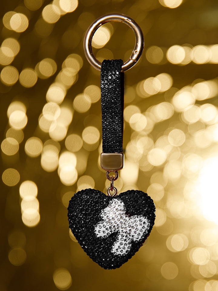 FASHION HEART & BOW RHINESTONES PENDANT KEYCHAIN