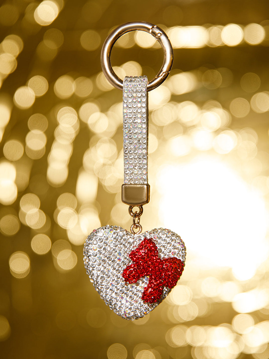 FASHION HEART & BOW RHINESTONES PENDANT KEYCHAIN