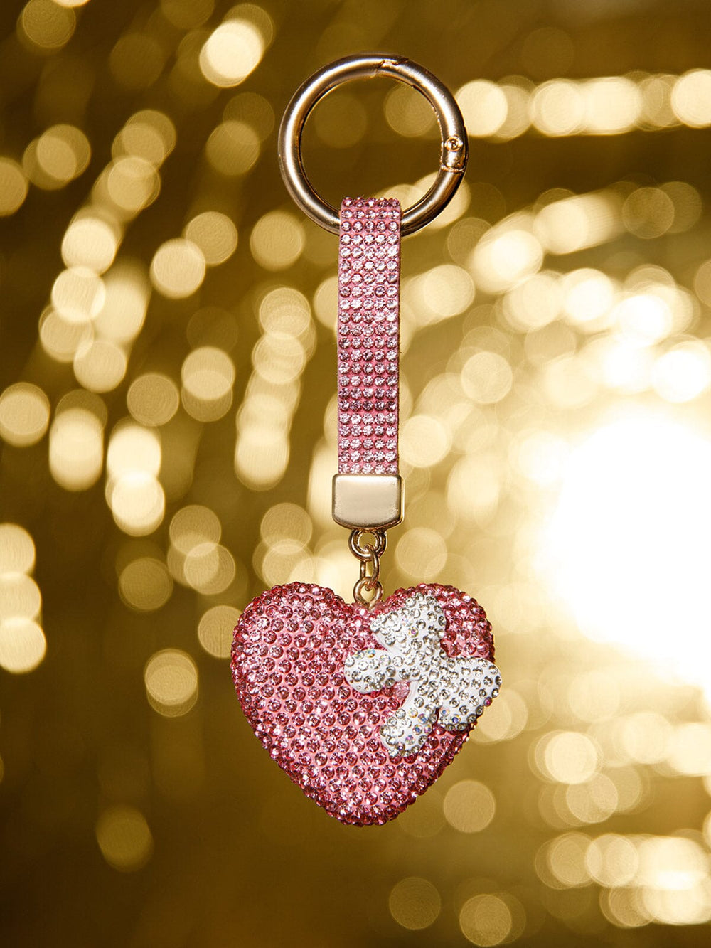 FASHION HEART & BOW RHINESTONES PENDANT KEYCHAIN