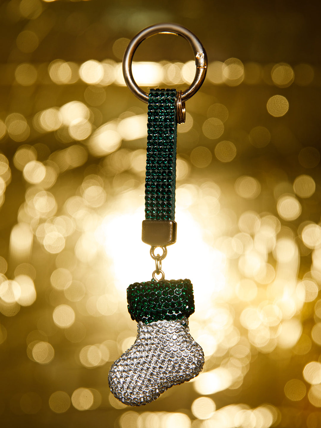 CHRISTMAS SANTA CLAUS BOOT RHINESTONES PENDANT KEYCHAIN