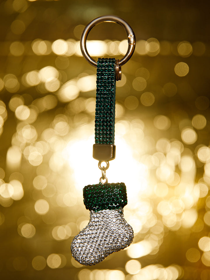 CHRISTMAS SANTA CLAUS BOOT RHINESTONES PENDANT KEYCHAIN